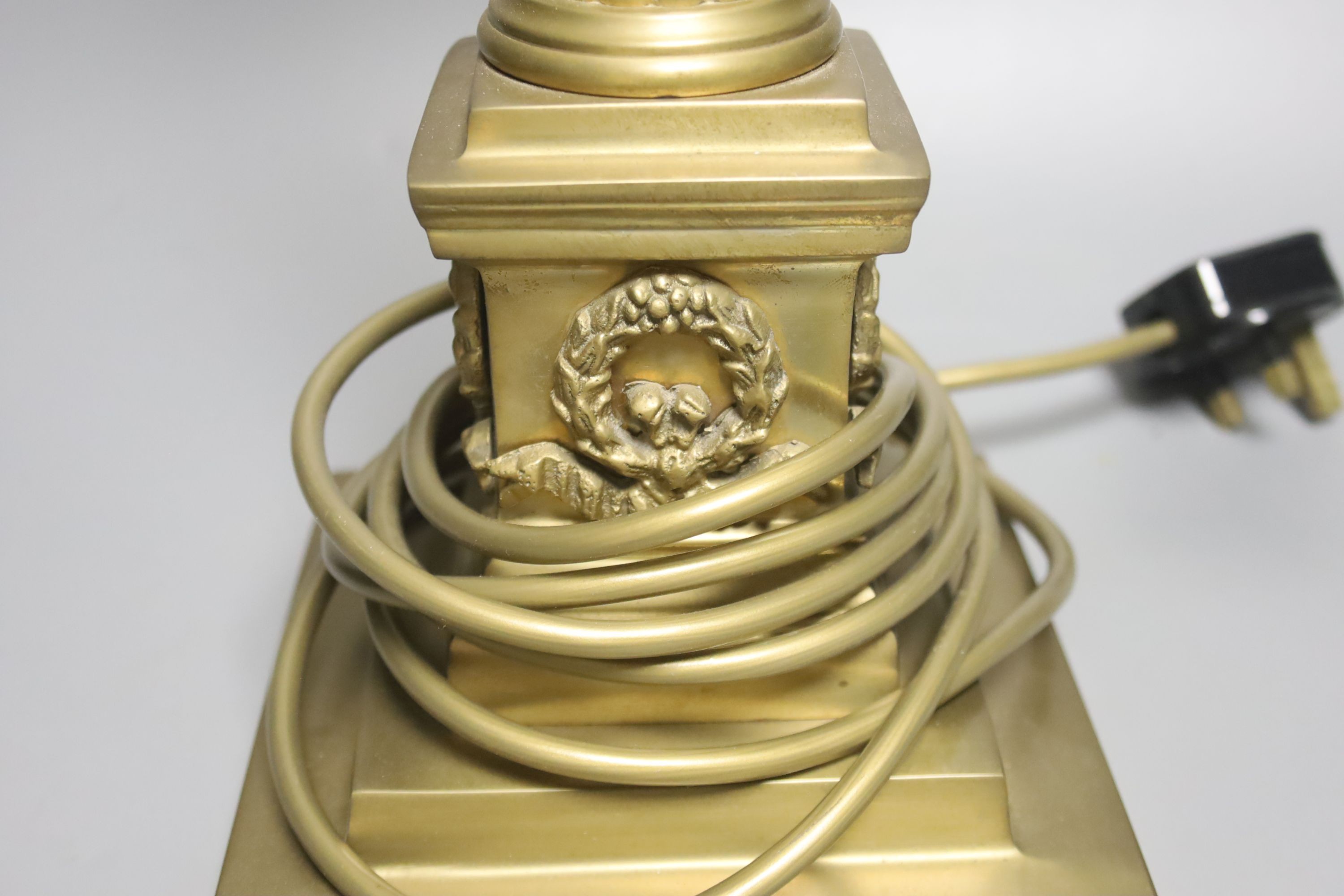 A brass Corinthian column table lamp base, height 47cm exc. light fitting